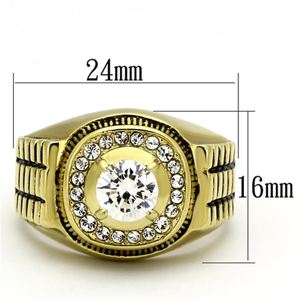 TK948G - IP Gold(Ion Plating) Stainless Steel Ring with AAA Grade CZ in Clear
