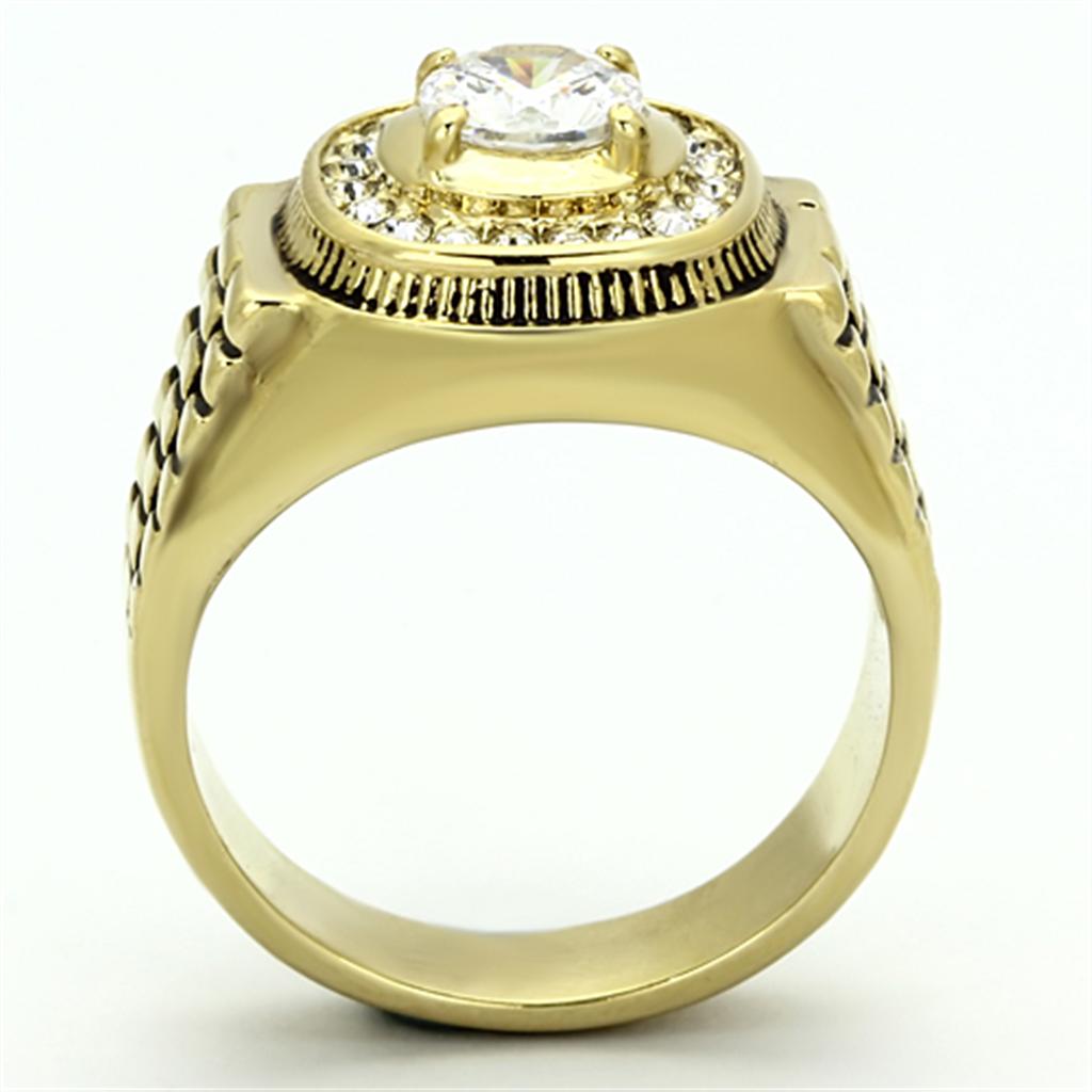TK948G - IP Gold(Ion Plating) Stainless Steel Ring with AAA Grade CZ in Clear
