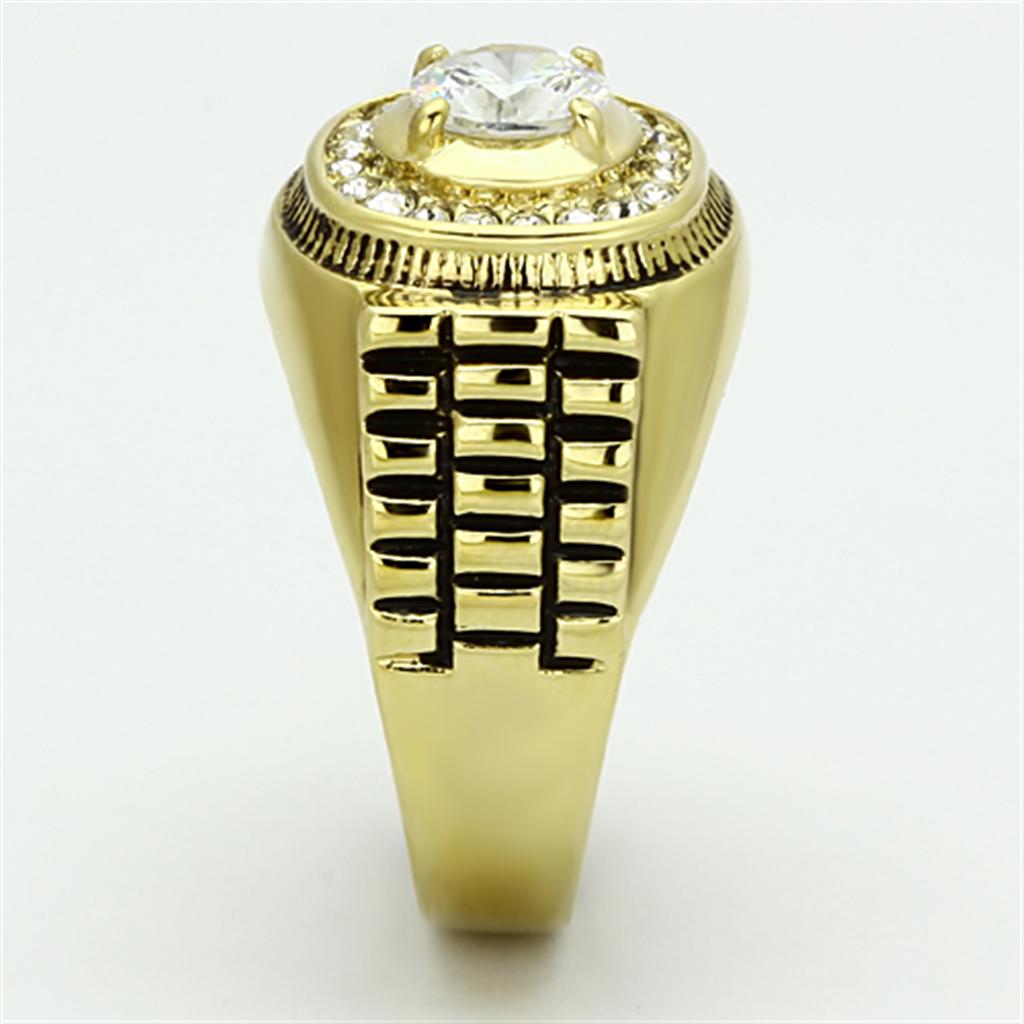 TK948G - IP Gold(Ion Plating) Stainless Steel Ring with AAA Grade CZ in Clear