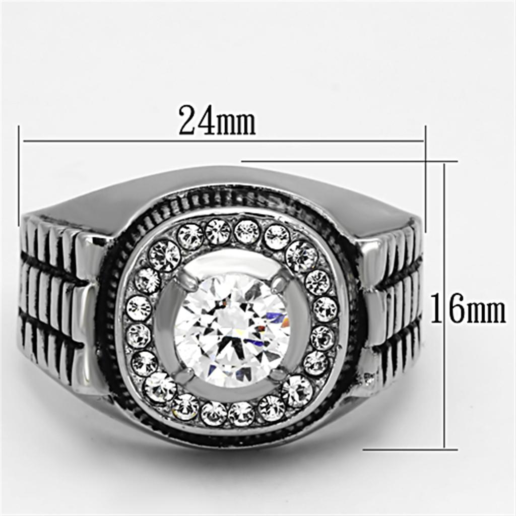TK948 - High polished (no plating) Stainless Steel Ring with AAA Grade CZ in Clear