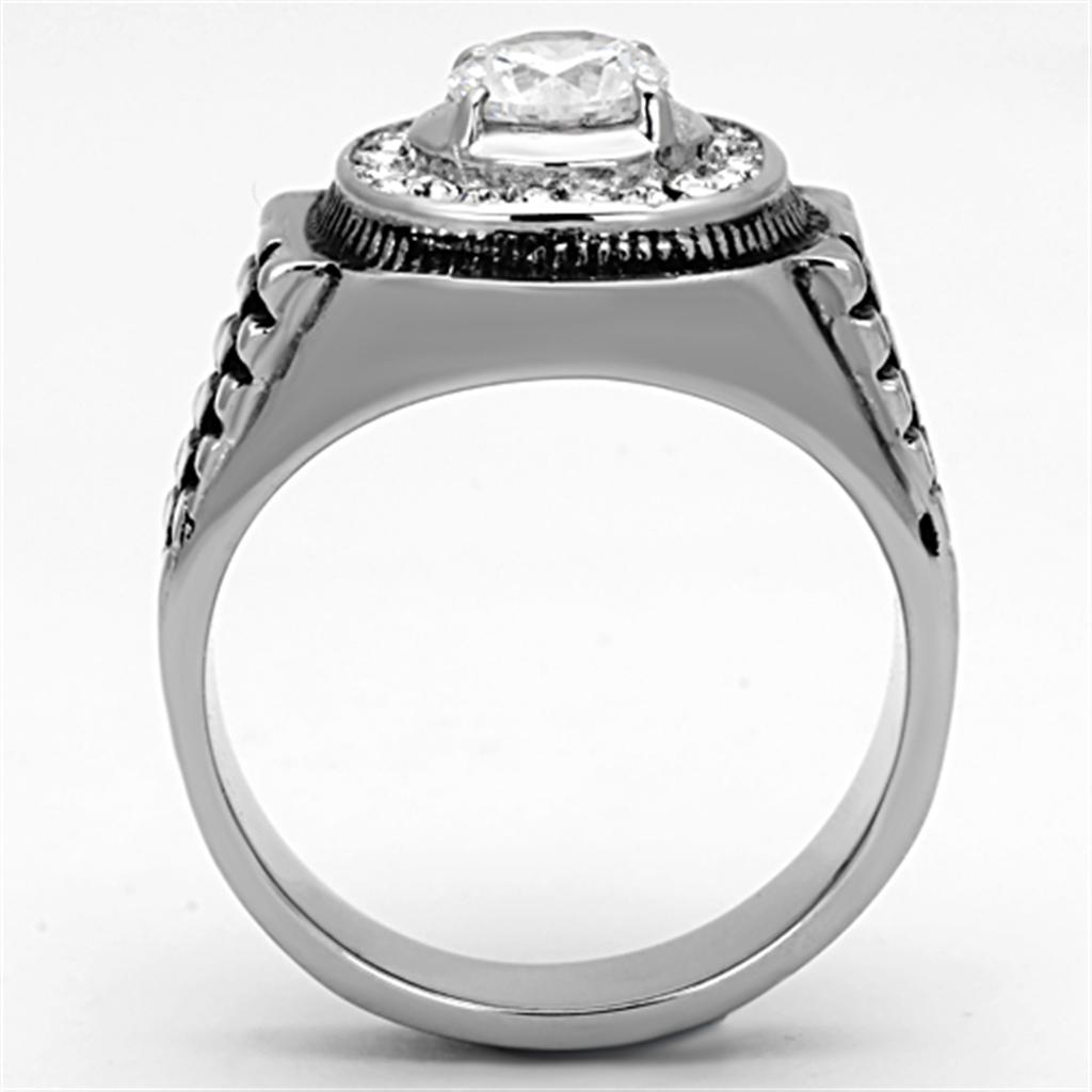 TK948 - High polished (no plating) Stainless Steel Ring with AAA Grade CZ in Clear