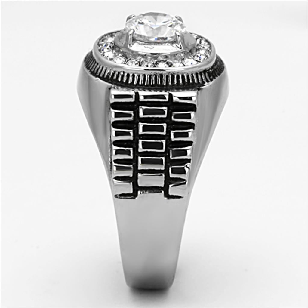 TK948 - High polished (no plating) Stainless Steel Ring with AAA Grade CZ in Clear