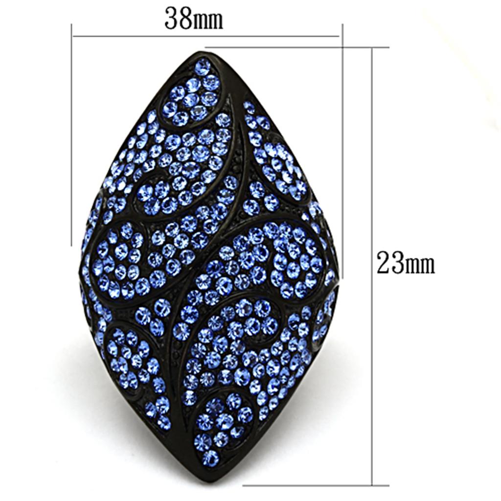 TK949 - IP Black(Ion Plating) Stainless Steel Ring with Top Grade Crystal in Sapphire