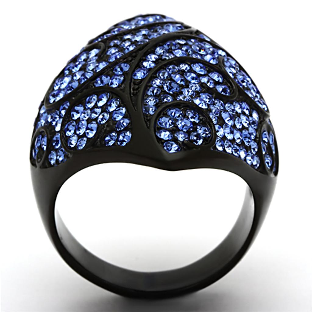 TK949 - IP Black(Ion Plating) Stainless Steel Ring with Top Grade Crystal in Sapphire