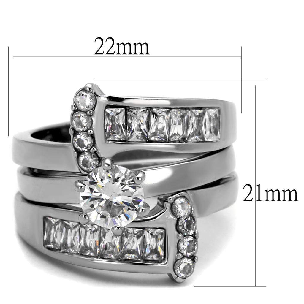 TK976 - High polished (no plating) Stainless Steel Ring with AAA Grade CZ in Clear