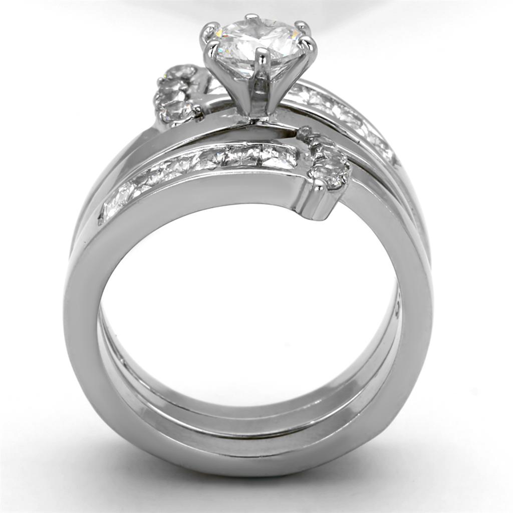 TK976 - High polished (no plating) Stainless Steel Ring with AAA Grade CZ in Clear