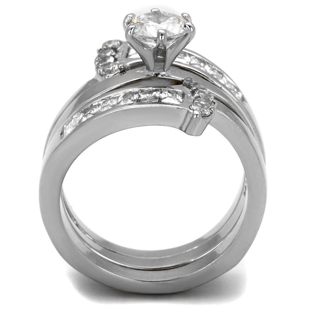 TK976 - High polished (no plating) Stainless Steel Ring with AAA Grade CZ in Clear