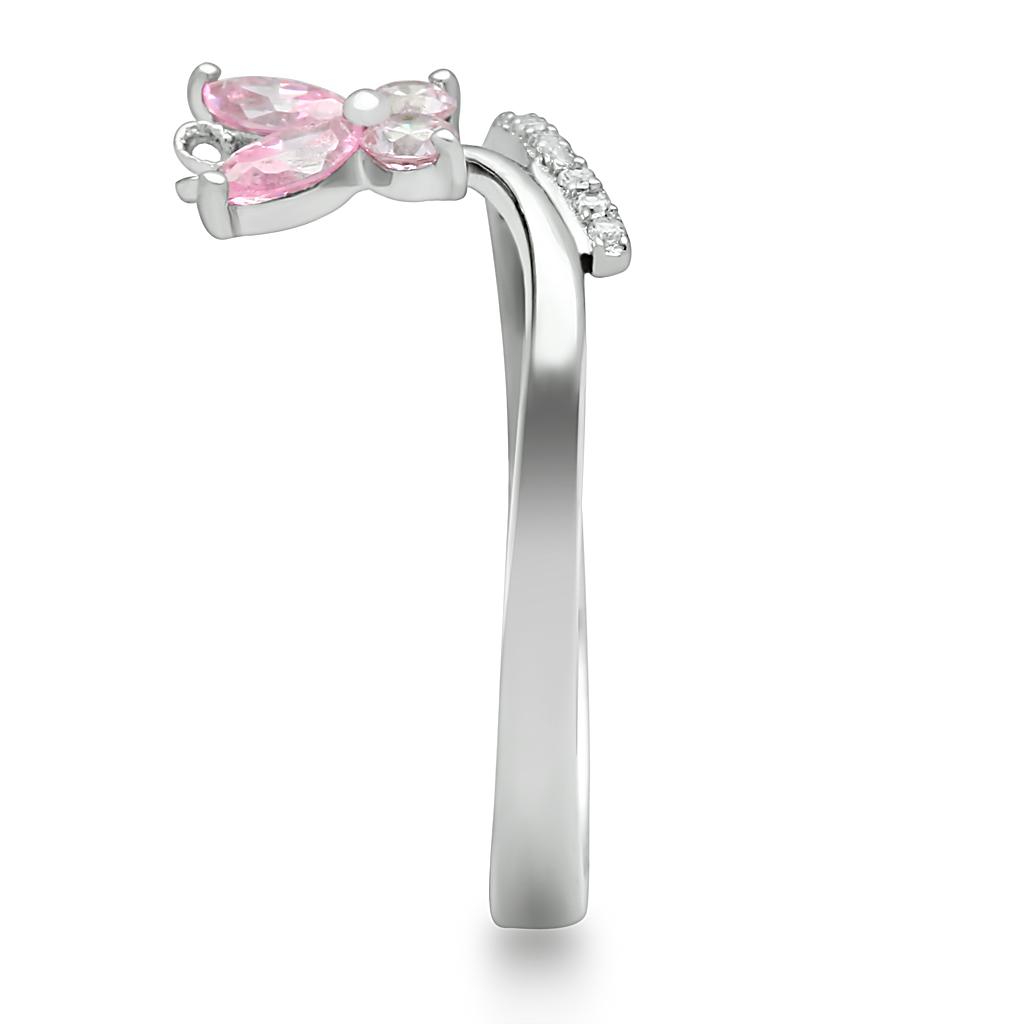 TS042 - Rhodium 925 Sterling Silver Ring with AAA Grade CZ in Light Rose