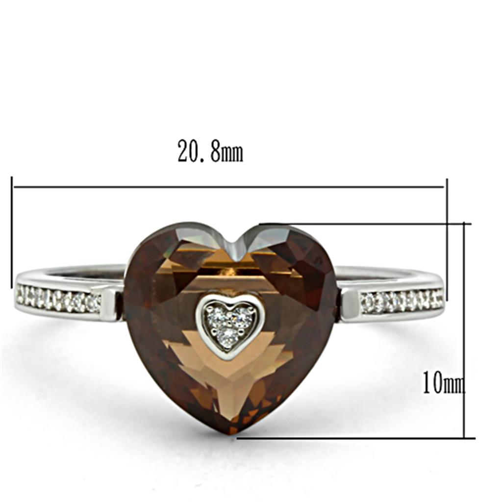 TS051 - Rhodium 925 Sterling Silver Ring with AAA Grade CZ in Brown