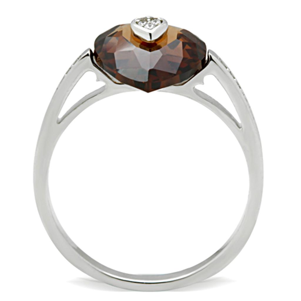 TS051 - Rhodium 925 Sterling Silver Ring with AAA Grade CZ in Brown