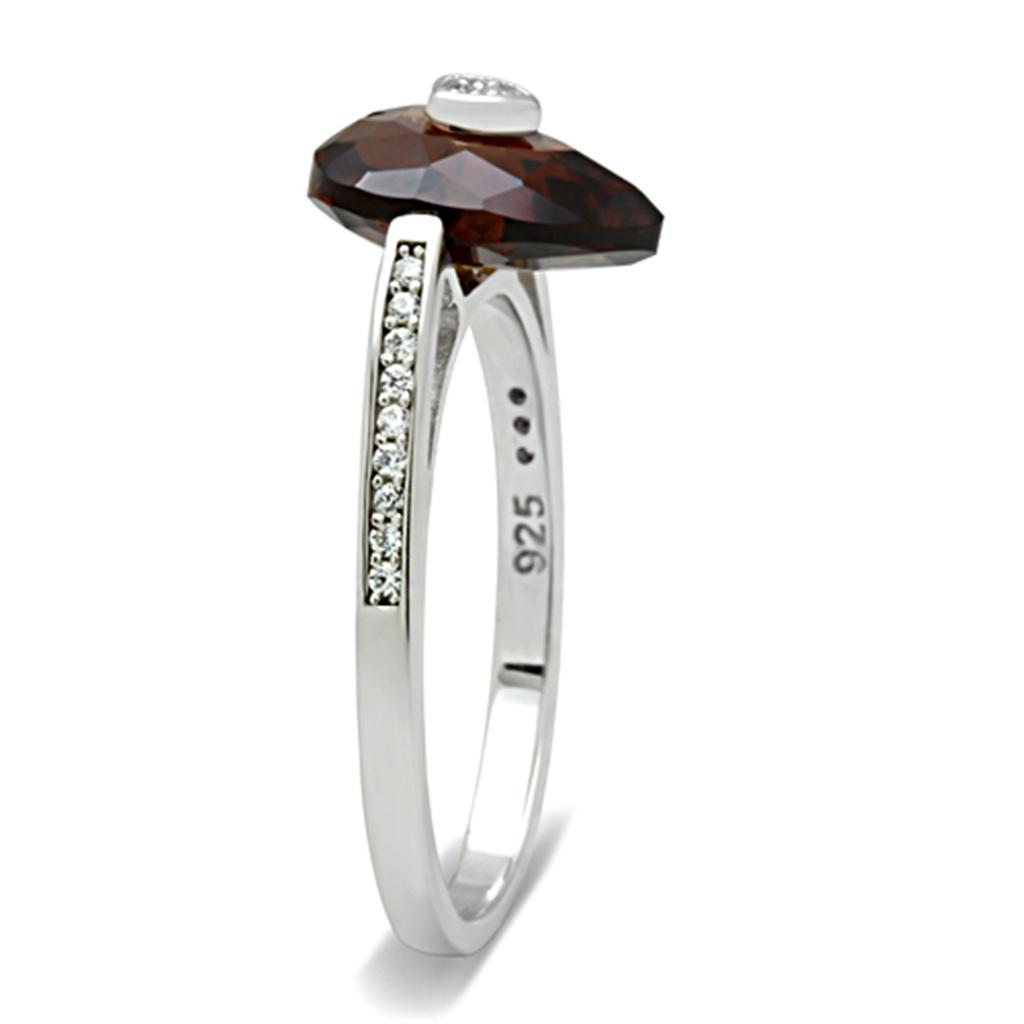 TS051 - Rhodium 925 Sterling Silver Ring with AAA Grade CZ in Brown