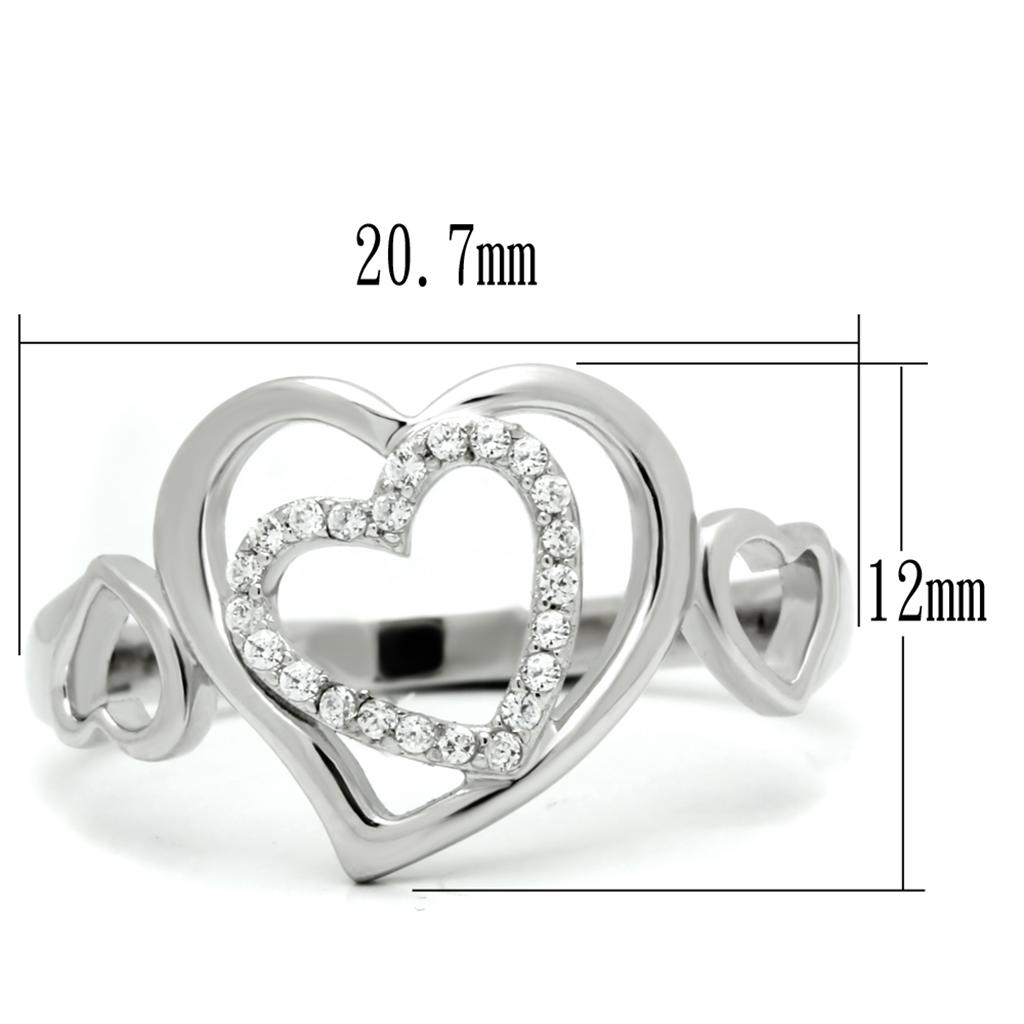 TS058 - Rhodium 925 Sterling Silver Ring with AAA Grade CZ in Clear