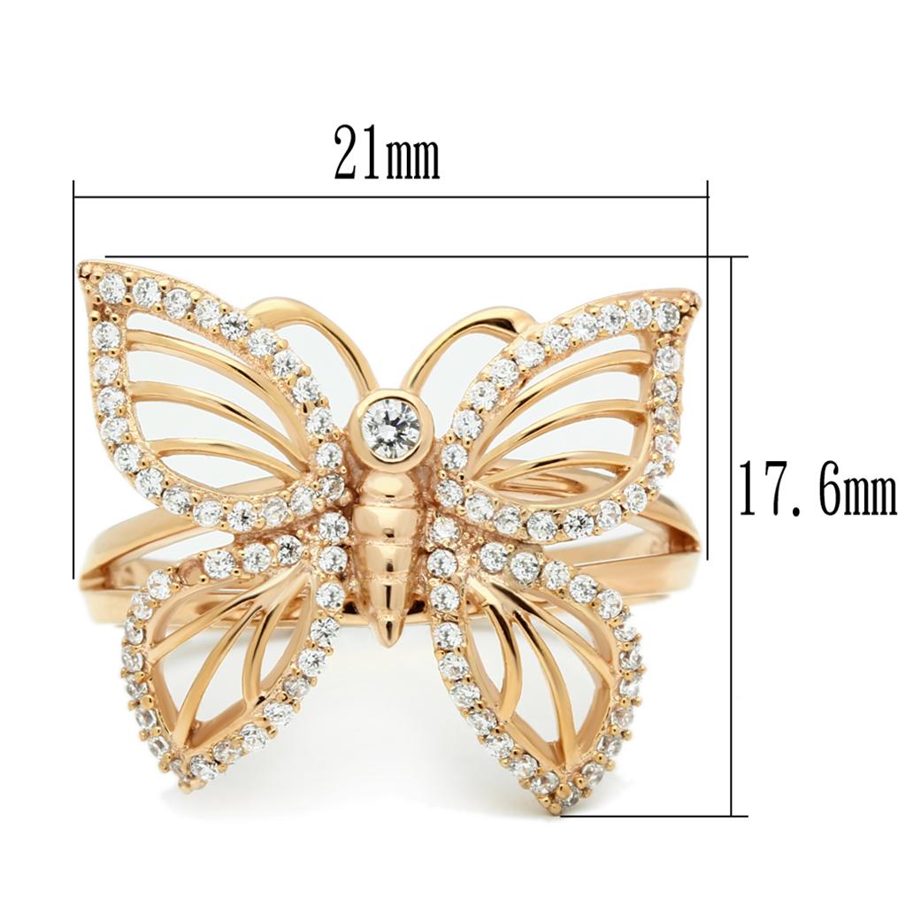 TS059 - Rose Gold 925 Sterling Silver Ring with AAA Grade CZ in Clear
