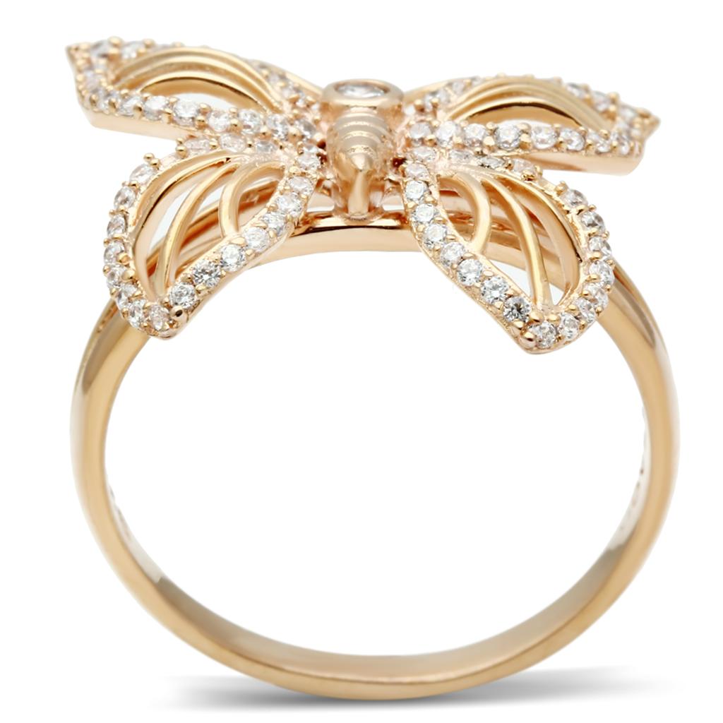 TS059 - Rose Gold 925 Sterling Silver Ring with AAA Grade CZ in Clear