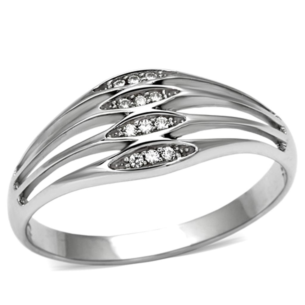 TS072 - Rhodium 925 Sterling Silver Ring with AAA Grade CZ in Clear