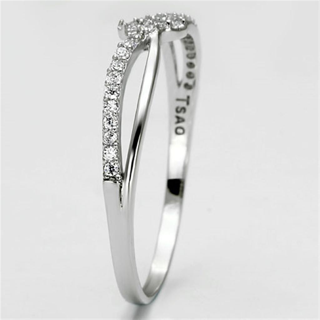 TS074 - Rhodium 925 Sterling Silver Ring with AAA Grade CZ in Clear