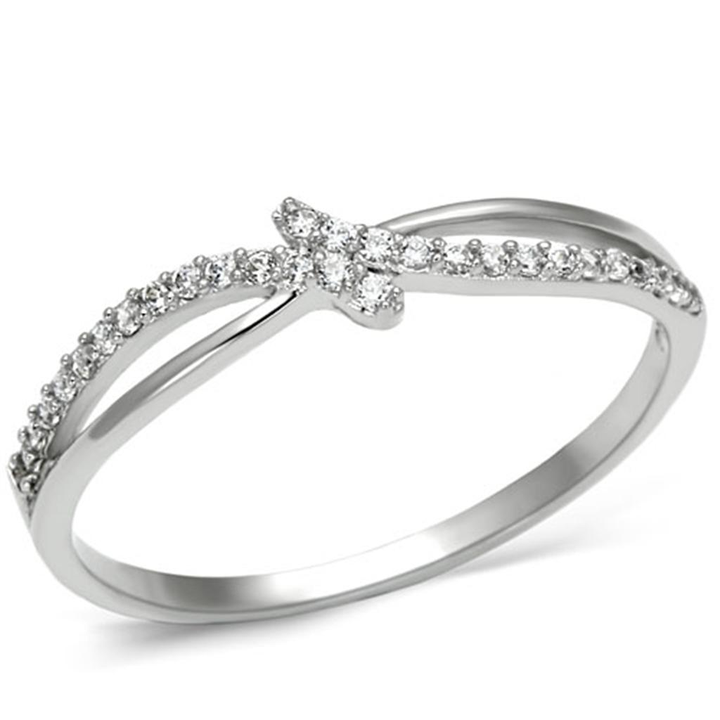 TS074 - Rhodium 925 Sterling Silver Ring with AAA Grade CZ in Clear