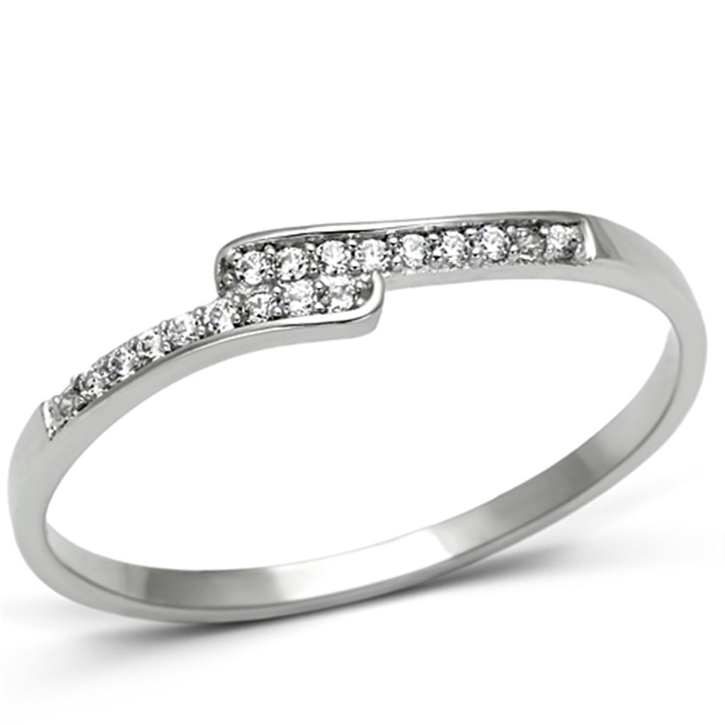 TS077 - Rhodium 925 Sterling Silver Ring with AAA Grade CZ in Clear