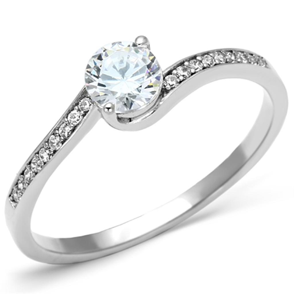 TS078 - Rhodium 925 Sterling Silver Ring with AAA Grade CZ in Clear