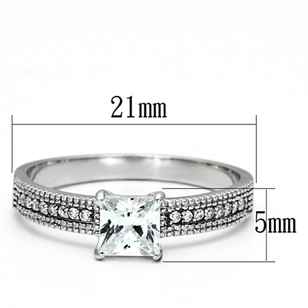 TS081 - Rhodium 925 Sterling Silver Ring with AAA Grade CZ in Clear