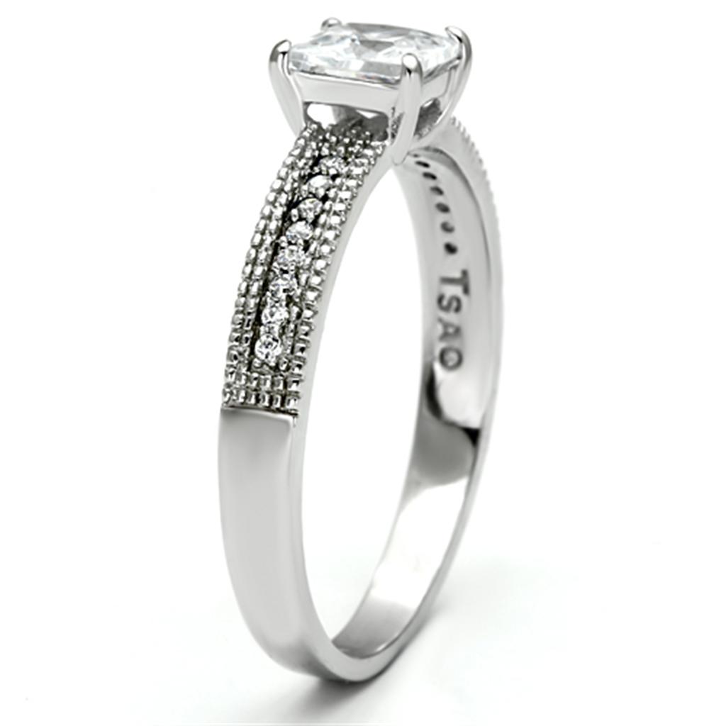 TS081 - Rhodium 925 Sterling Silver Ring with AAA Grade CZ in Clear