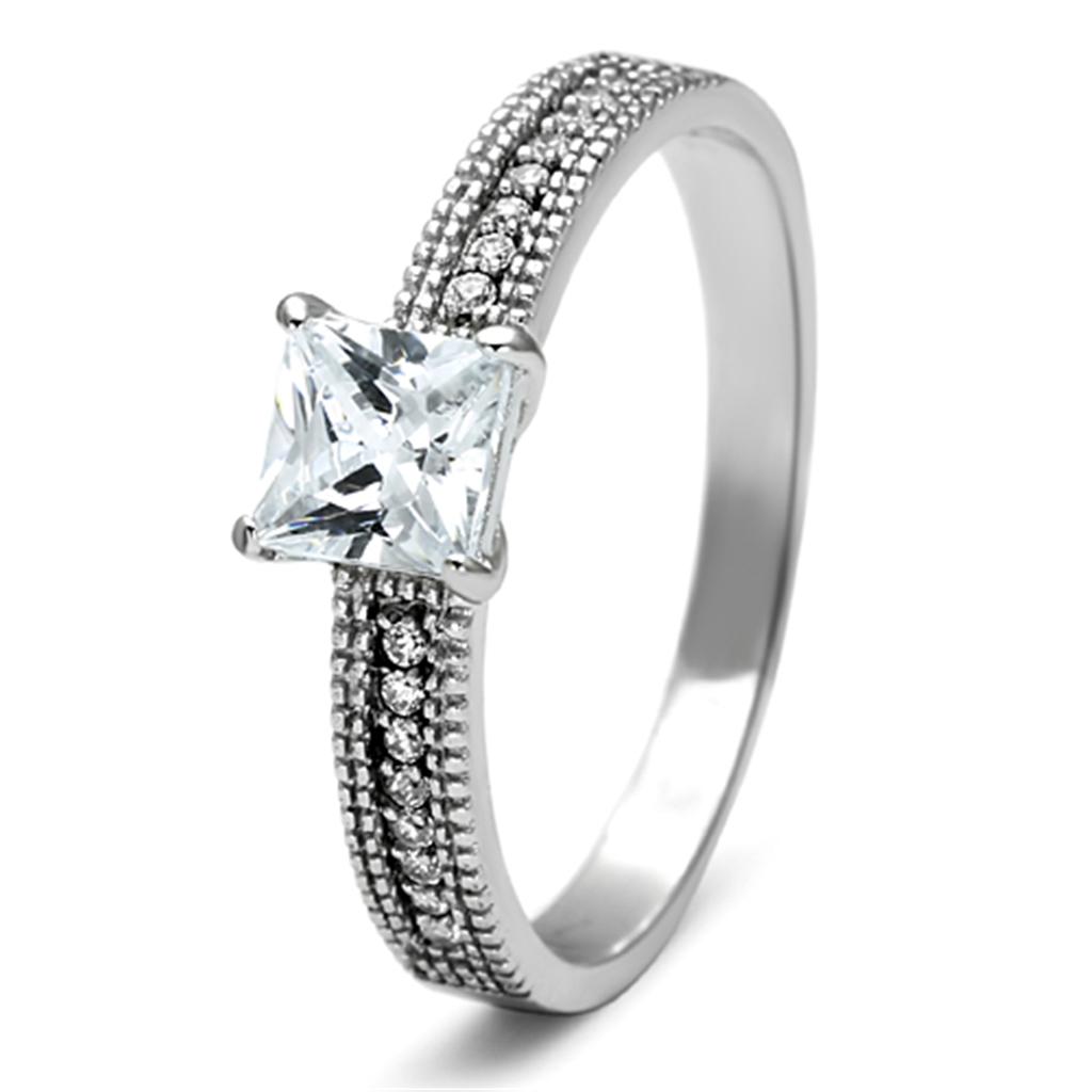 TS081 - Rhodium 925 Sterling Silver Ring with AAA Grade CZ in Clear