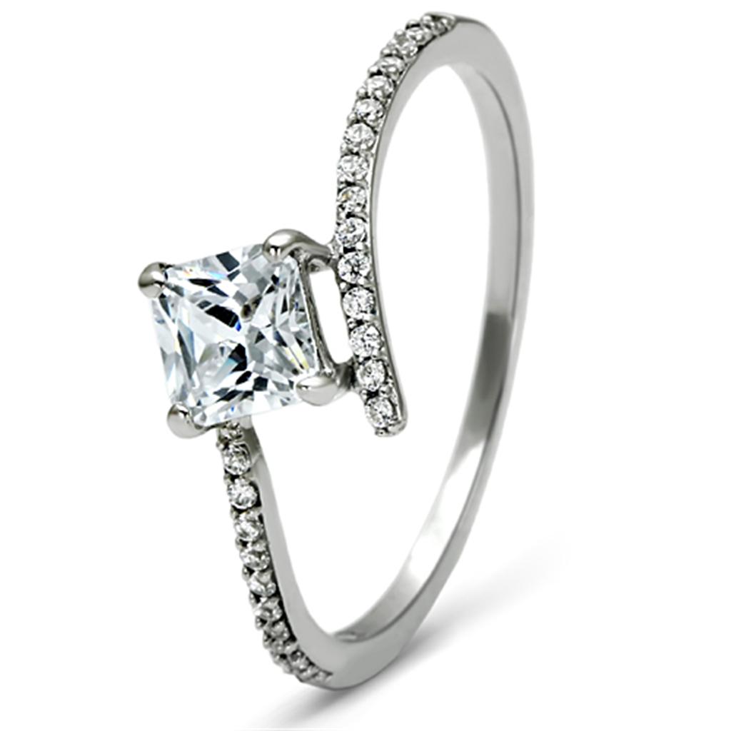 TS083 - Rhodium 925 Sterling Silver Ring with AAA Grade CZ in Clear
