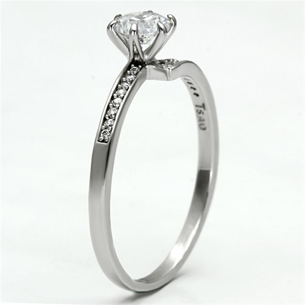 TS084 - Rhodium 925 Sterling Silver Ring with AAA Grade CZ in Clear