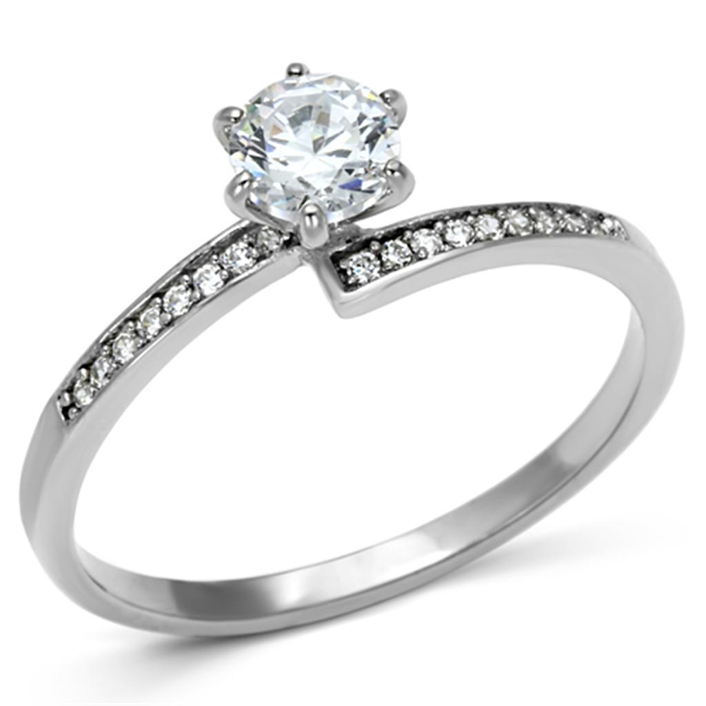 TS084 - Rhodium 925 Sterling Silver Ring with AAA Grade CZ in Clear