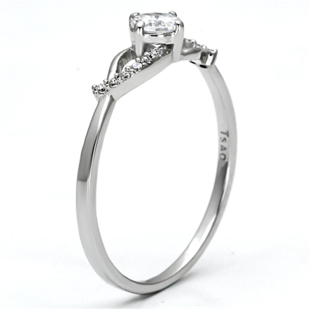 TS085 - Rhodium 925 Sterling Silver Ring with AAA Grade CZ in Clear