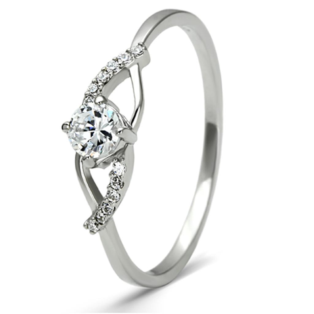 TS085 - Rhodium 925 Sterling Silver Ring with AAA Grade CZ in Clear