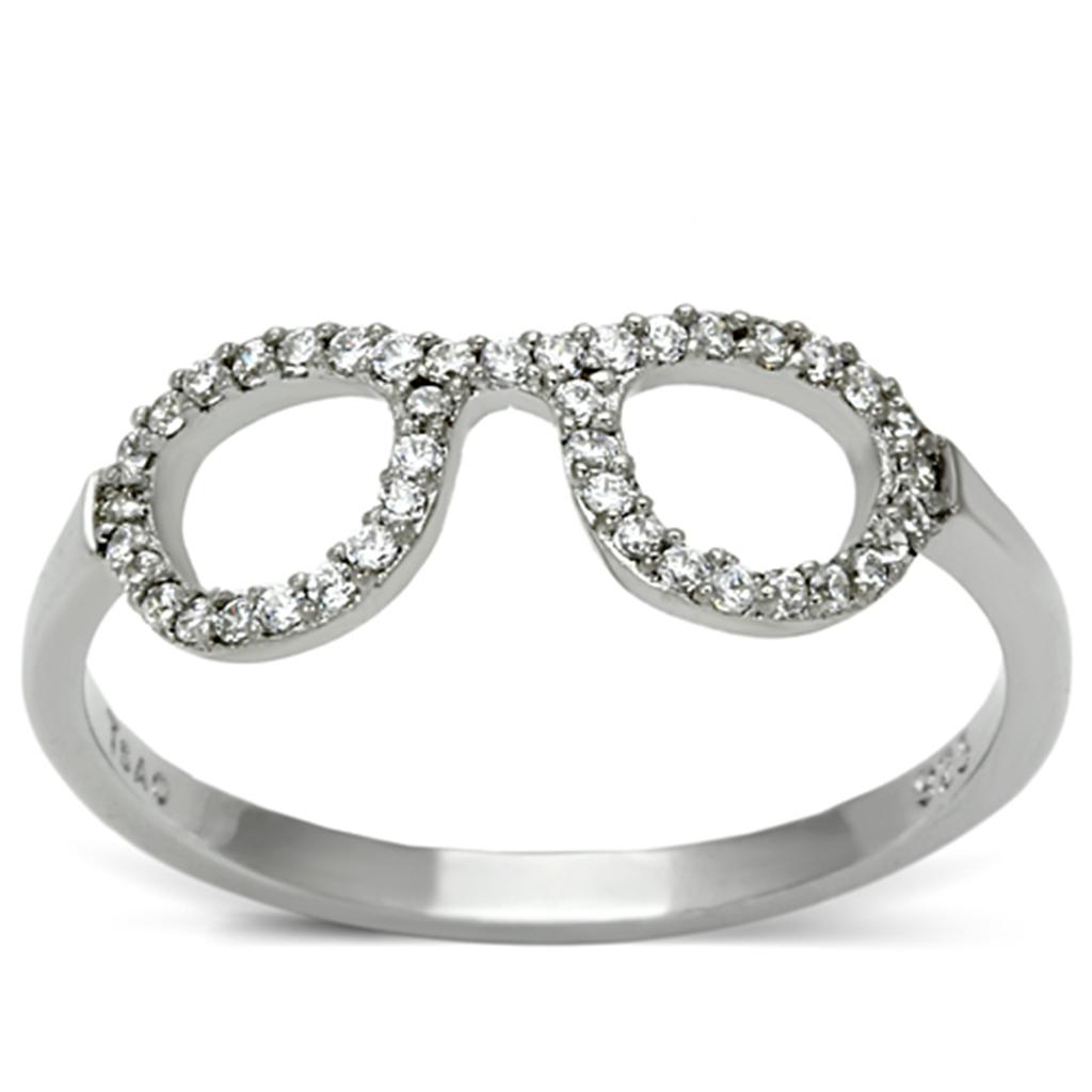 TS086 - Rhodium 925 Sterling Silver Ring with AAA Grade CZ in Clear