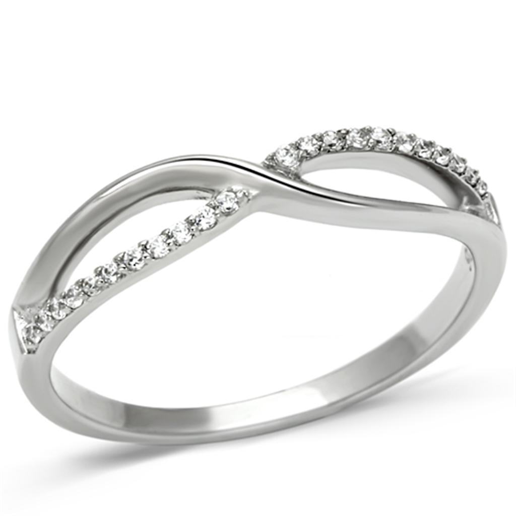 TS087 - Rhodium 925 Sterling Silver Ring with AAA Grade CZ in Clear