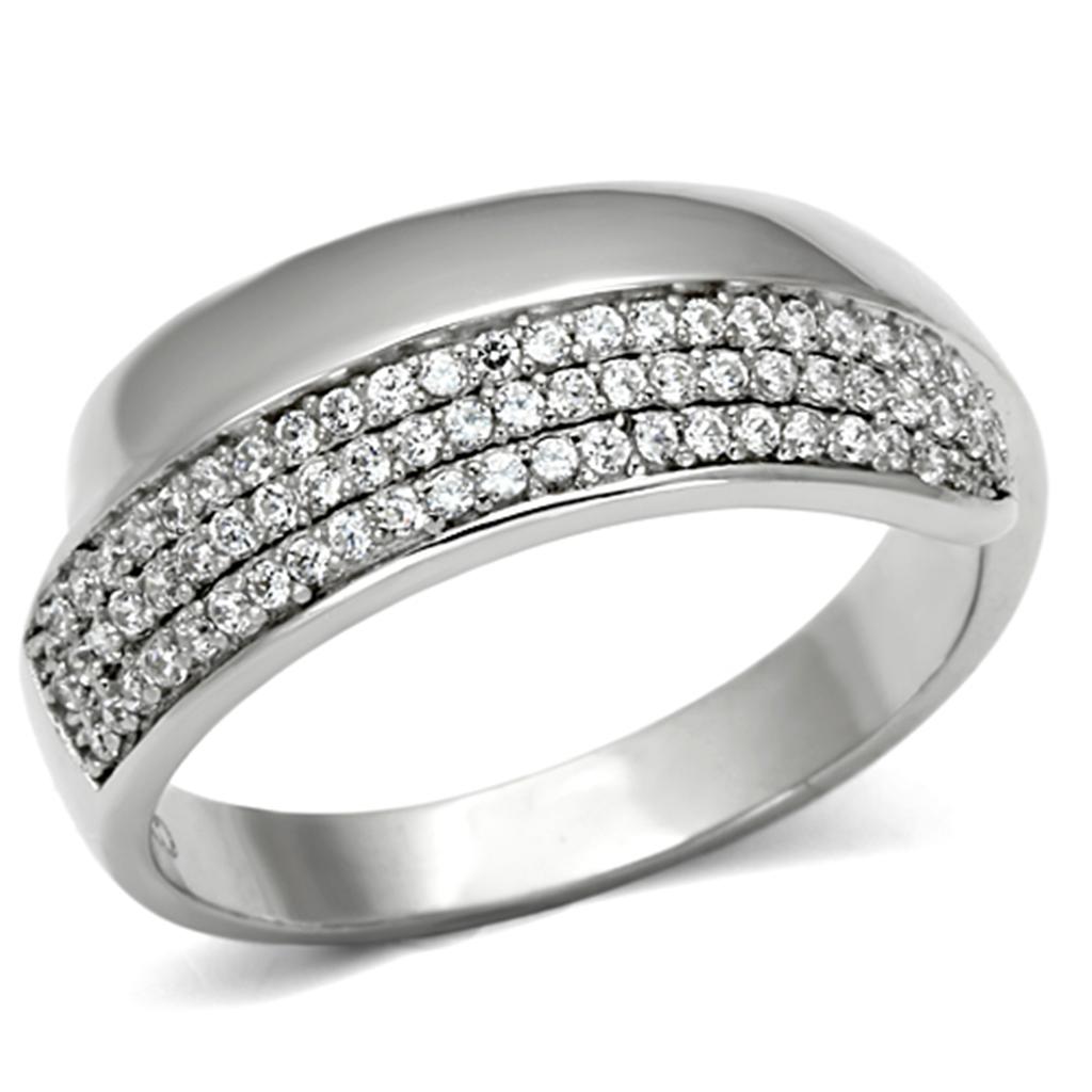 TS089 - Rhodium 925 Sterling Silver Ring with AAA Grade CZ in Clear