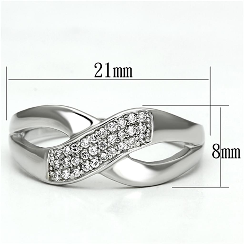 TS090 - Rhodium 925 Sterling Silver Ring with AAA Grade CZ in Clear