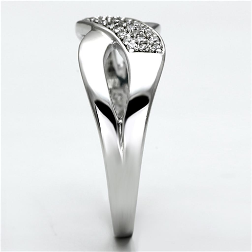 TS090 - Rhodium 925 Sterling Silver Ring with AAA Grade CZ in Clear