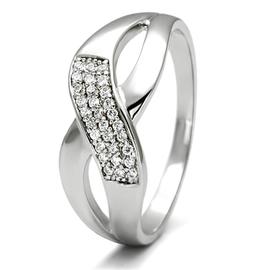 TS090 - Rhodium 925 Sterling Silver Ring with AAA Grade CZ in Clear
