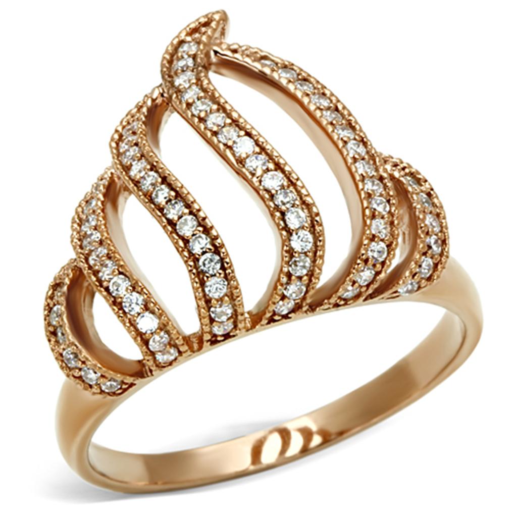 TS096 - Rose Gold 925 Sterling Silver Ring with AAA Grade CZ in Clear