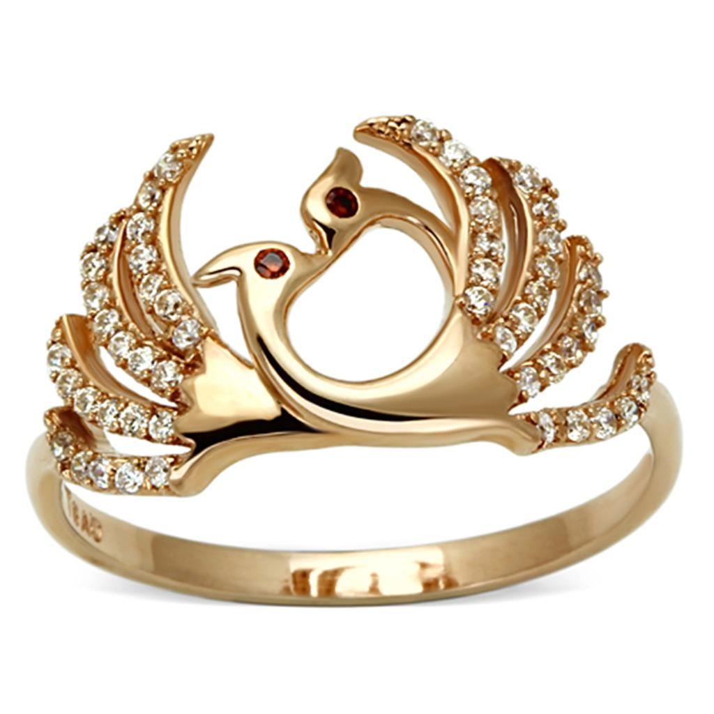 TS097 - Rose Gold 925 Sterling Silver Ring with AAA Grade CZ in Garnet