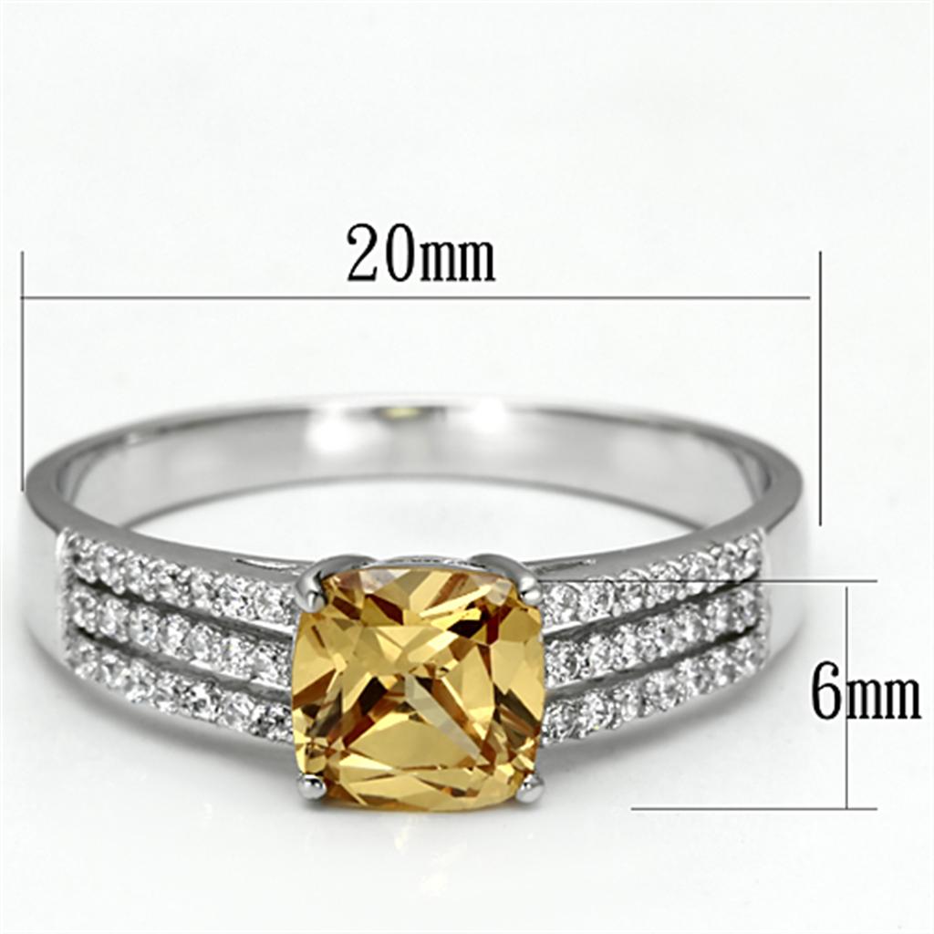 TS099 - Rhodium 925 Sterling Silver Ring with AAA Grade CZ in Champagne