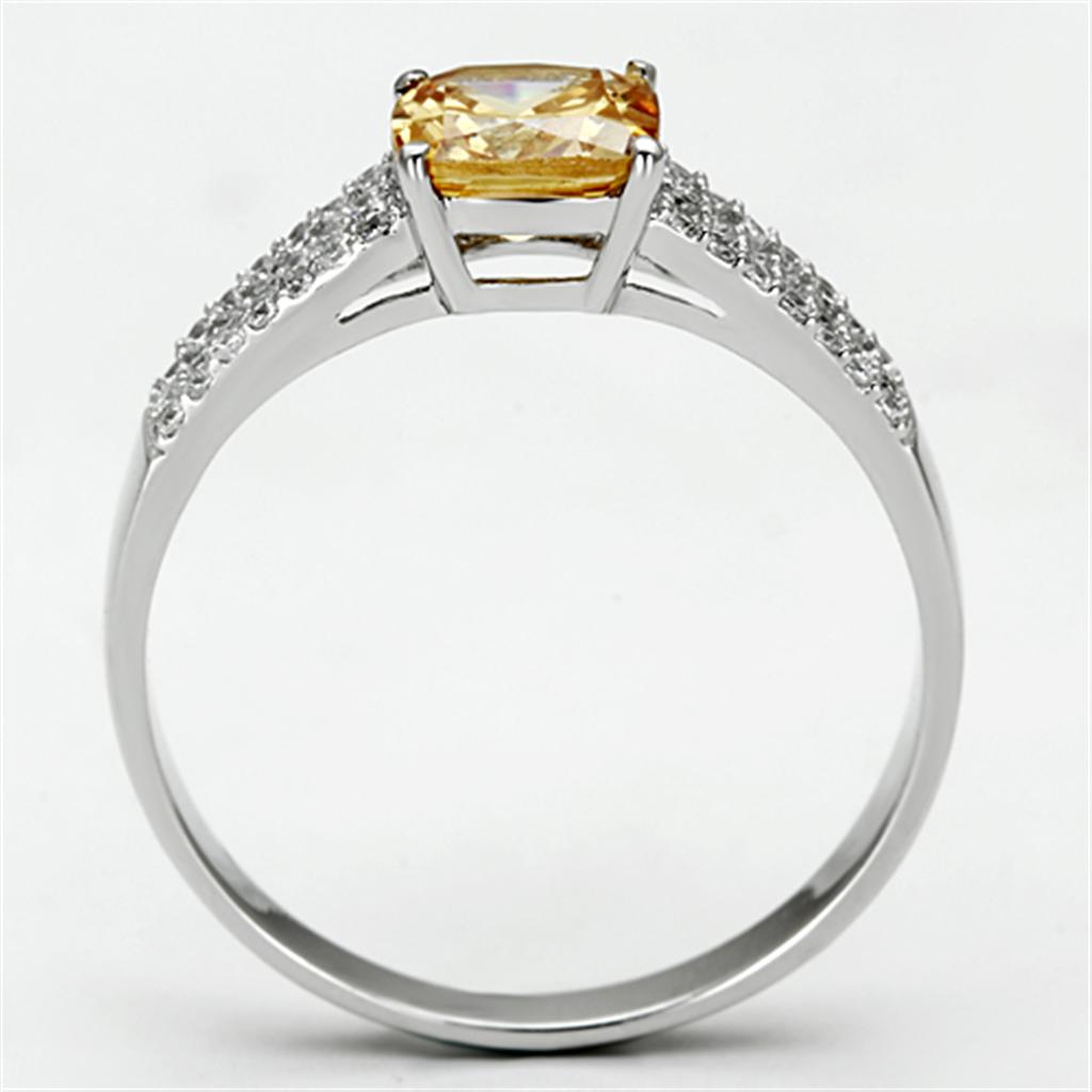 TS099 - Rhodium 925 Sterling Silver Ring with AAA Grade CZ in Champagne