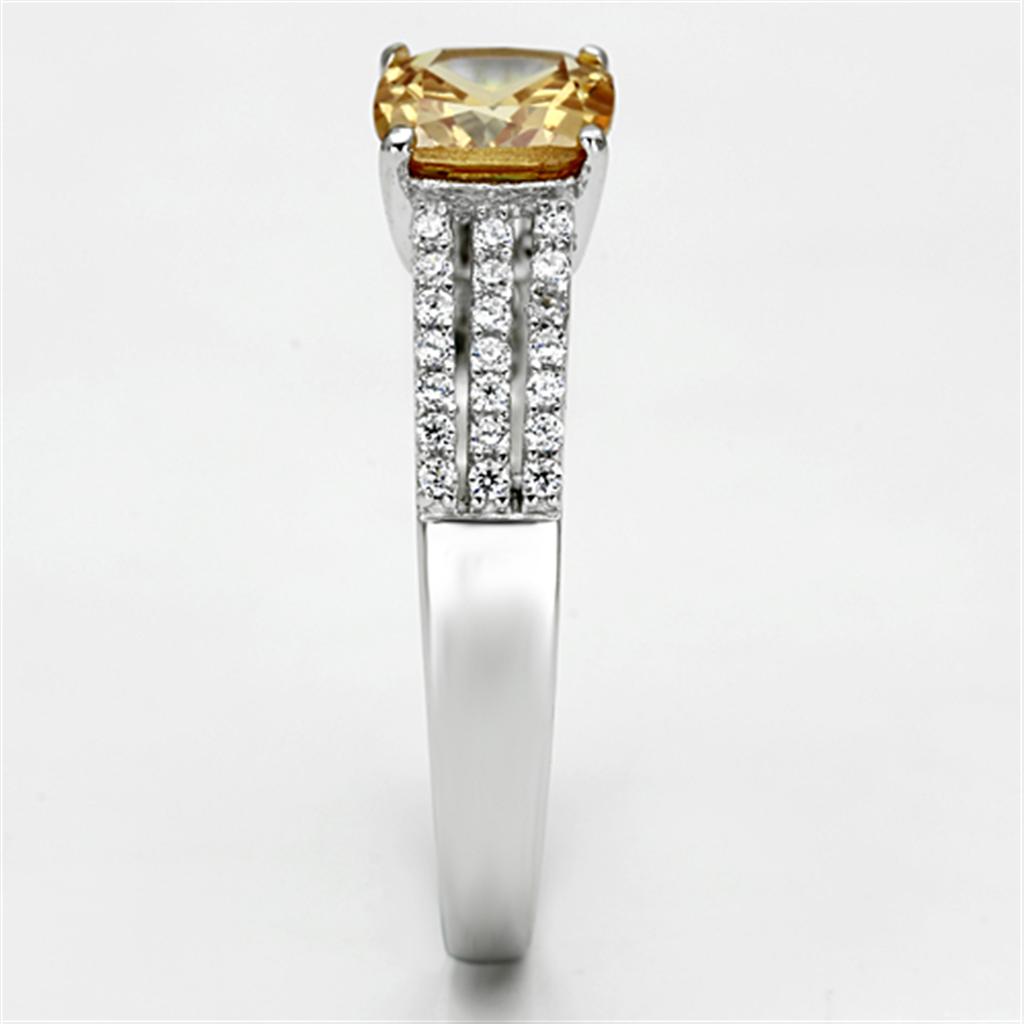 TS099 - Rhodium 925 Sterling Silver Ring with AAA Grade CZ in Champagne