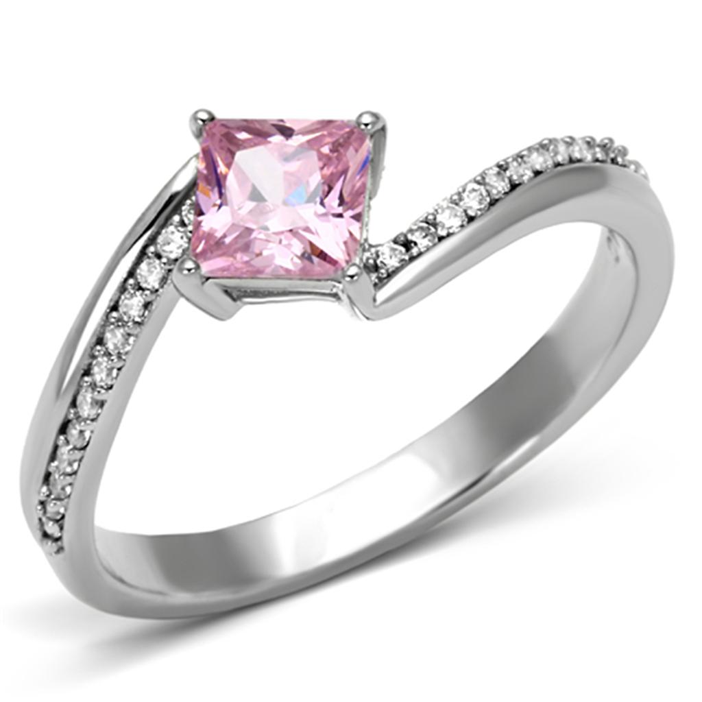 TS100 - Rhodium 925 Sterling Silver Ring with AAA Grade CZ in Rose