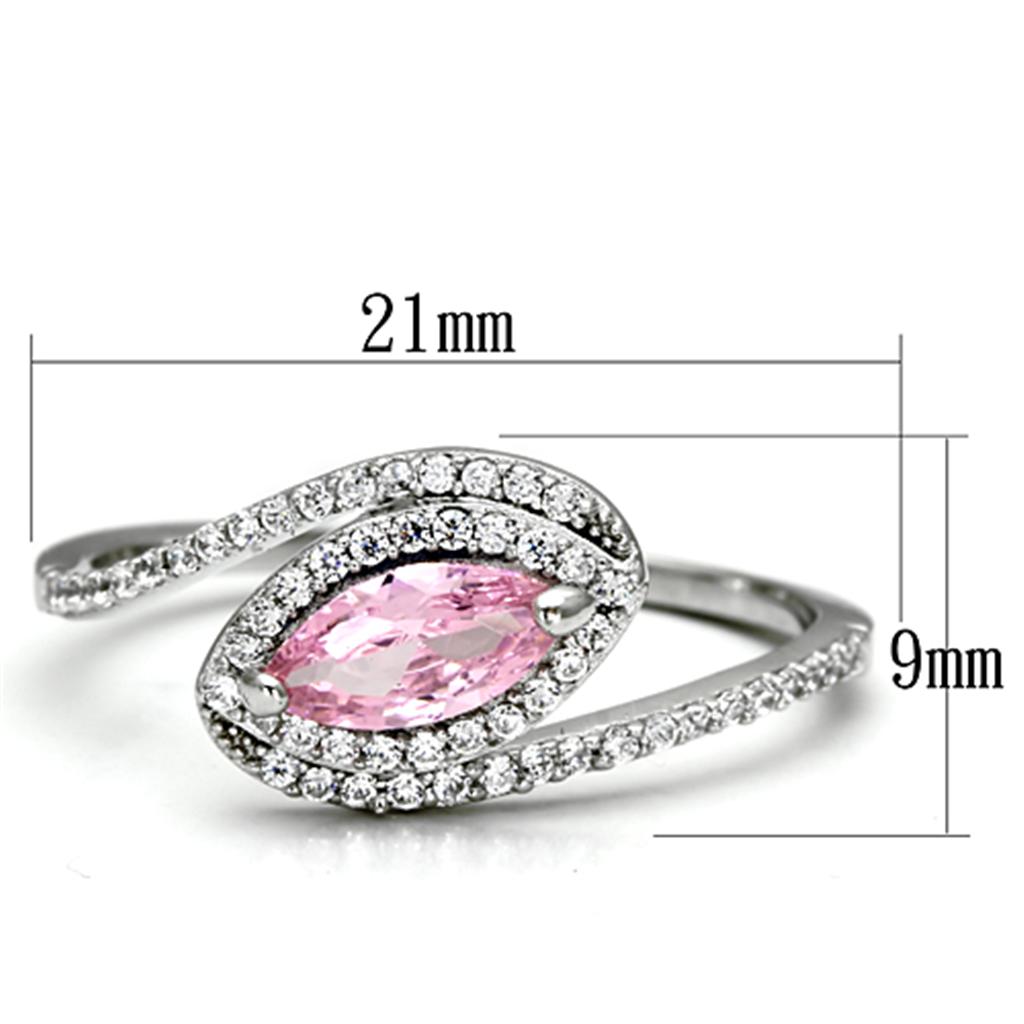 TS101 - Rhodium 925 Sterling Silver Ring with AAA Grade CZ in Rose
