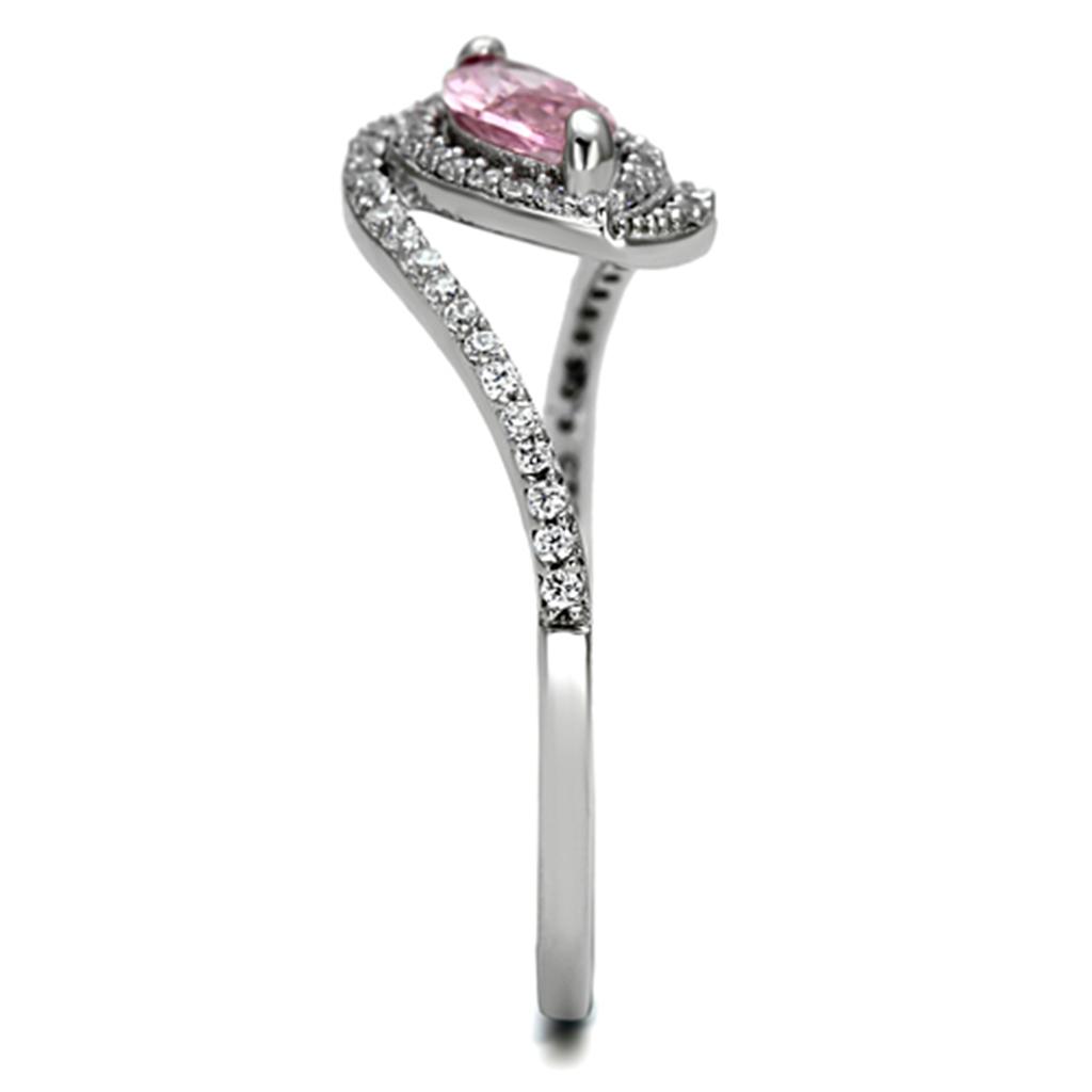 TS101 - Rhodium 925 Sterling Silver Ring with AAA Grade CZ in Rose
