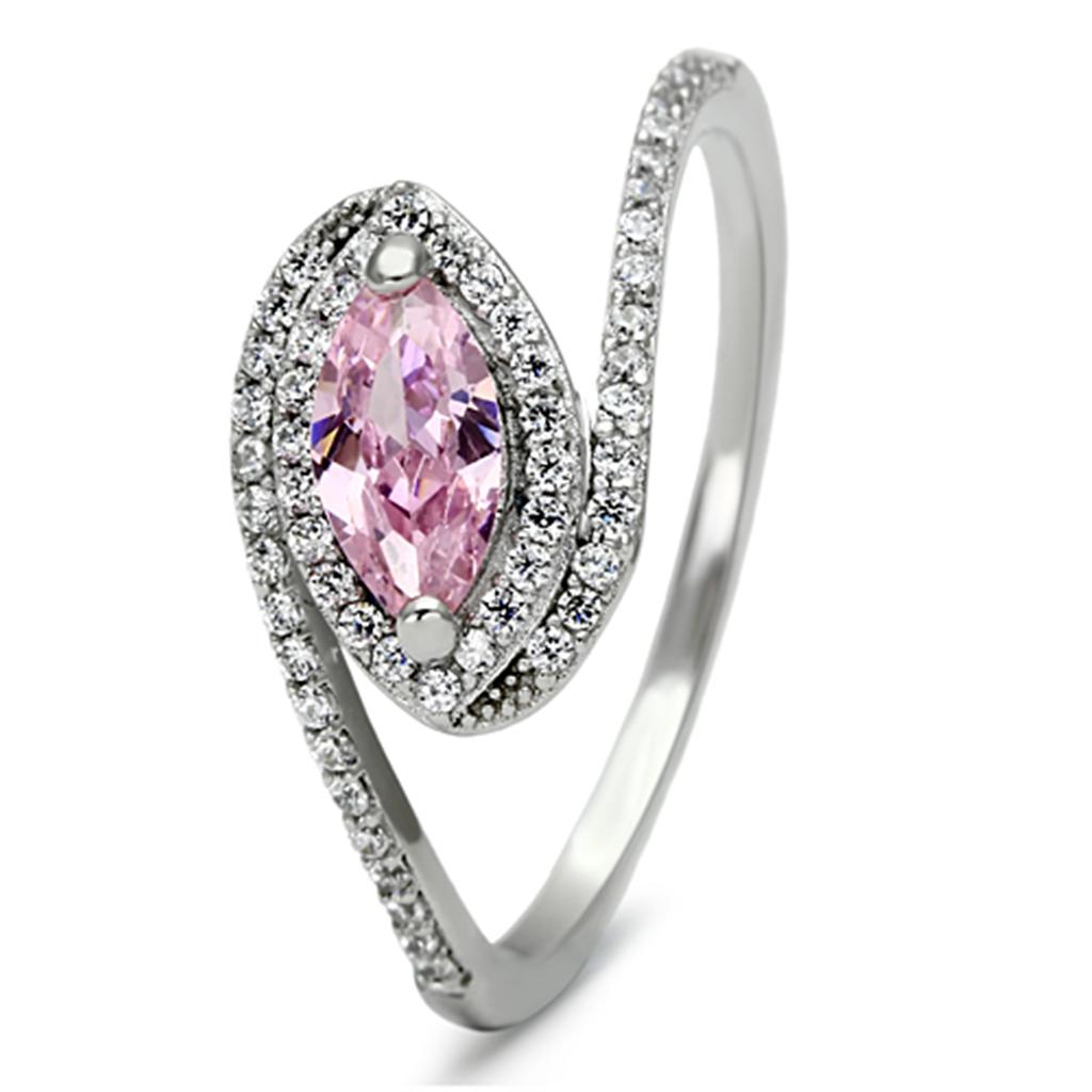 TS101 - Rhodium 925 Sterling Silver Ring with AAA Grade CZ in Rose