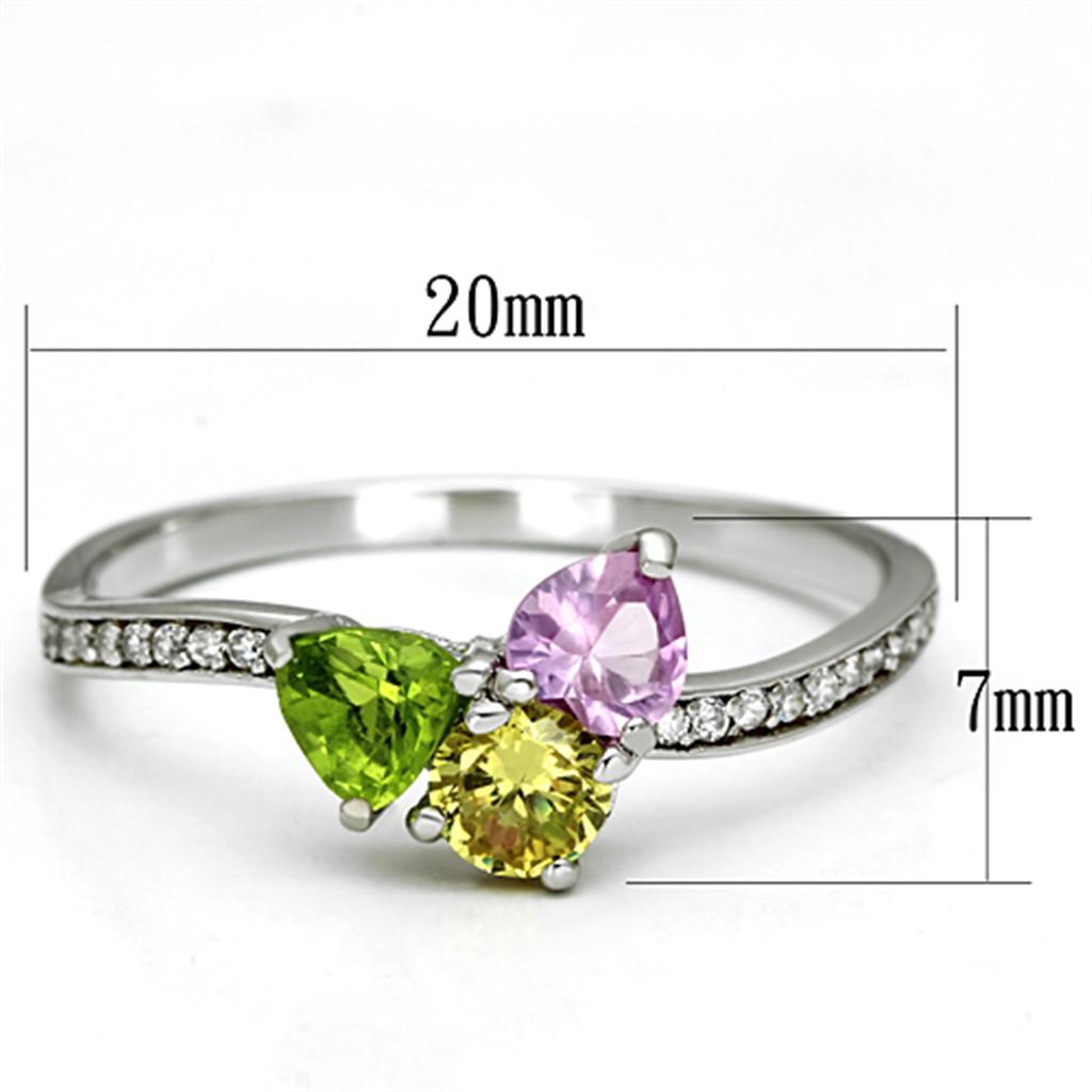 TS103 - Rhodium 925 Sterling Silver Ring with AAA Grade CZ in Multi Color