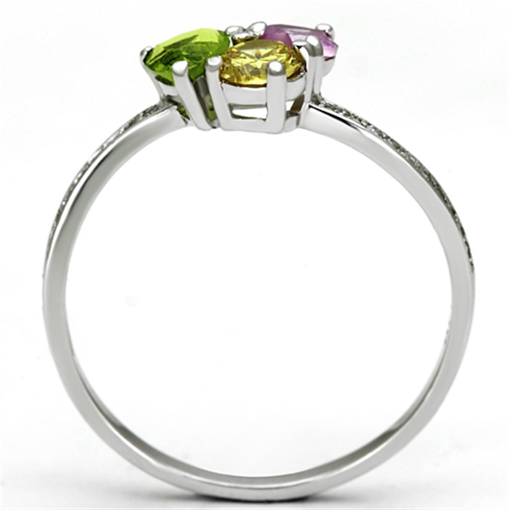 TS103 - Rhodium 925 Sterling Silver Ring with AAA Grade CZ in Multi Color