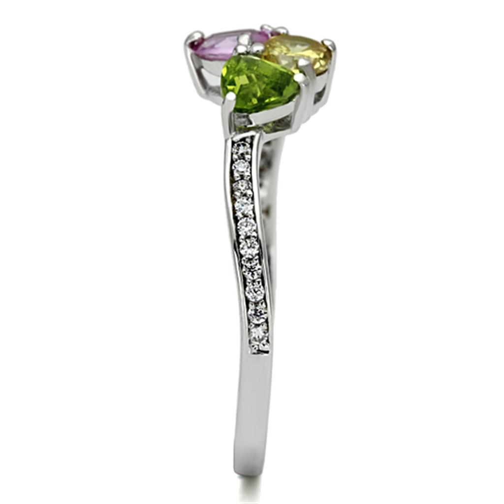 TS103 - Rhodium 925 Sterling Silver Ring with AAA Grade CZ in Multi Color