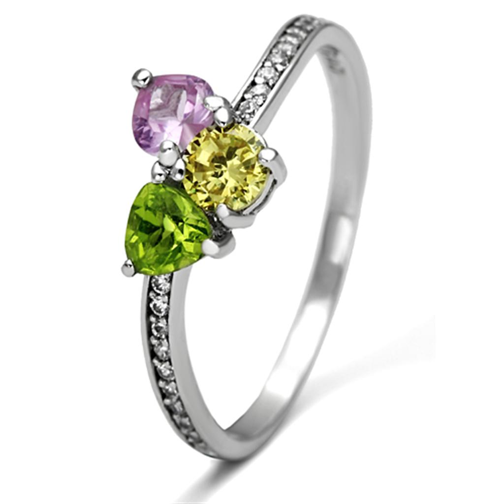 TS103 - Rhodium 925 Sterling Silver Ring with AAA Grade CZ in Multi Color
